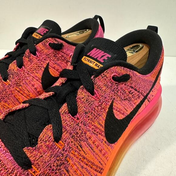 EUC Nike WMNS Flyknit Air Max Total Orange/Black/Pink/Fireberry Running Shoe 9 - Picture 7 of 12